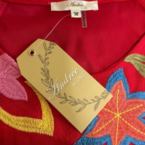 Andree Embroidered Floral Linen Blend Shift Dress M Red - Picture 10 of 11
